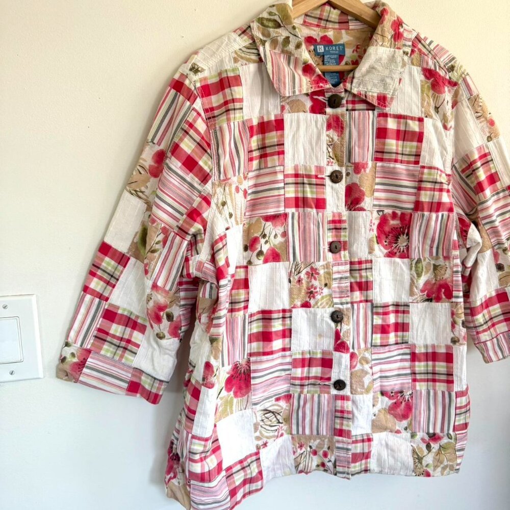 Koret Patchwork Pink Button Up Shirt Jacket Picni… - image 2